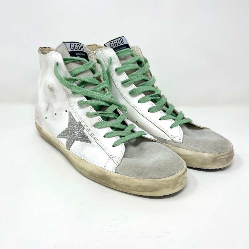 Golden Goose High Top White Leather Suede Glitter Star Sneakers Size 41 US 11